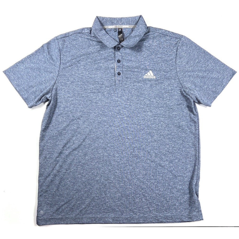 Adidas Mens Large Performance Polo Shirt Blue Heather Short Sleeve Golf Athletic